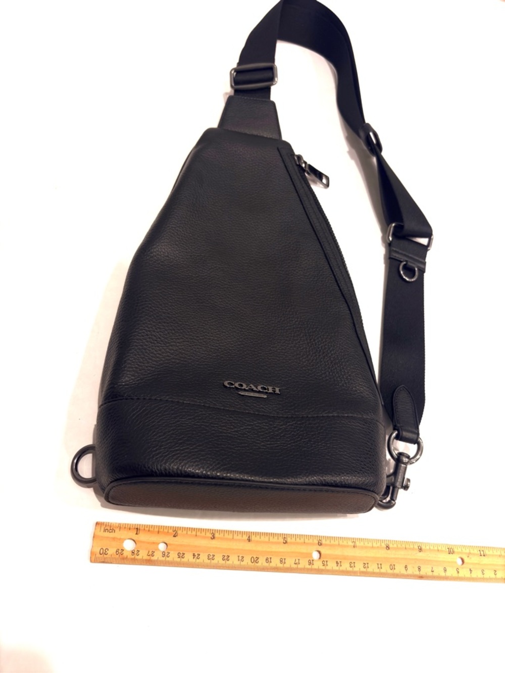 COACH Dominic Black Pebble Leather Sling Bag - Picture 9 of 13